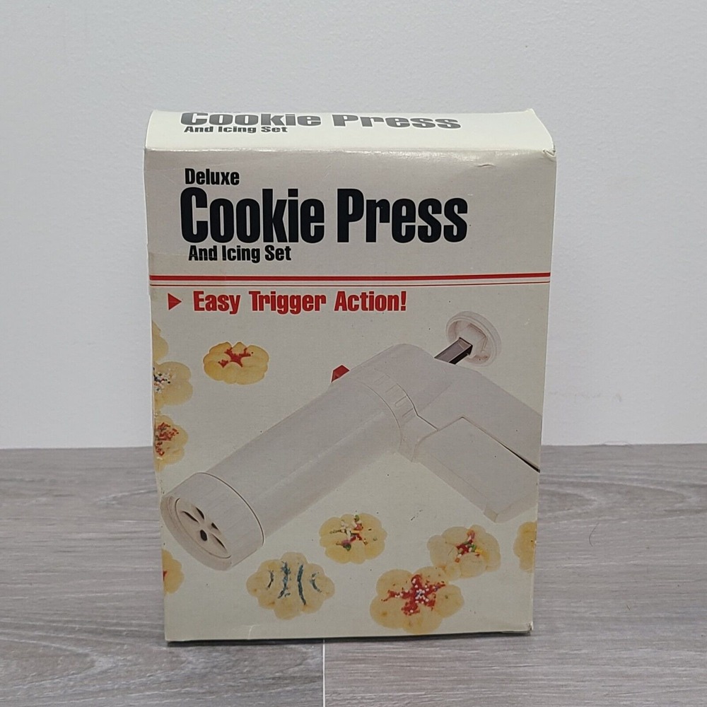 Vintage Deluxe Cookie Press Icing Set NOS Trigger Cookies Holiday Gift Exchange